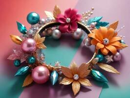 A Colorful Wreath With Flowers And Pearls. AI Generated photo