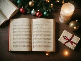 An Open Book With Music Notes And A Candle. AI Generated photo