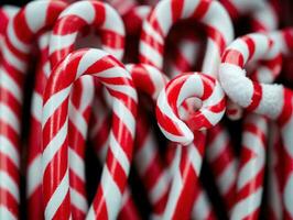 Candy Canes With Snow On Them. AI Generated photo