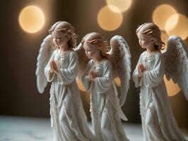 Three Angels With White Wings And Gold Accents. AI Generated photo