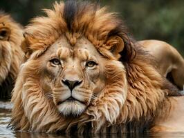 A Lion In The Water. AI Generated photo