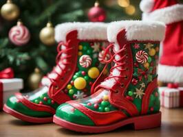 A Pair Of Red And Green Boots. AI Generated photo