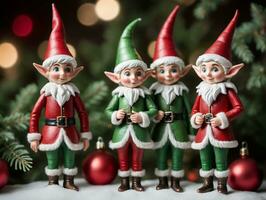 Three Elves Are Standing Next To A Christmas Tree. AI Generated photo