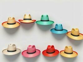 un grupo de sombreros con diferente colores. ai generado foto