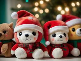 A Group Of Stuffed Bears Sitting Next To A Christmas Tree. AI Generated photo