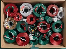 A Box Full Of Various Colored Electrical Wires. AI Generated photo