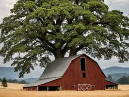 A Large Tree In A Field. AI Generated photo