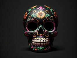 A Skull With Colorful Flowers On It. AI Generated photo