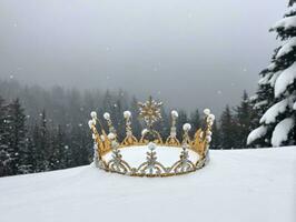 un corona en el nieve. ai generado foto