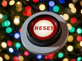 A Red And White Button On A Christmas Tree. AI Generated photo