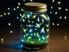 Glow Jar With Dragonflies. AI Generated photo