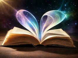 Open Book With Pages Shaped Like A Heart. AI Generated photo