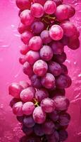 Red grapes with water drops close-up. AI generated photo