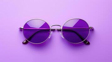 Sunglasses in the shape of a drop lie on a purple background. AI Generated photo