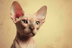 Portrait of a bald cat of the Sphinx breed. AI Generated photo