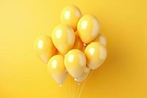 Yellow helium balloons on a yellow background. AI generated photo