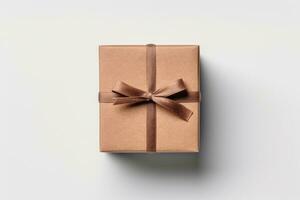 Square gift box with a bow on a white background. AI generated photo