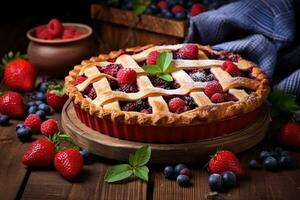 Freshly baked homemade berry pie. AI-Generated photo