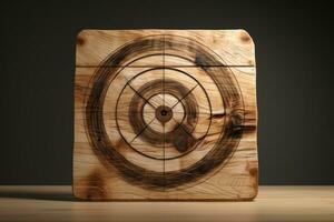 Wooden board with a target for throwing an axe and playing darts. AI generated photo