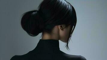 A woman with a ponytail in a black top AI Generated photo