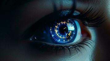 An eye with a clock reflection, capturing the concept of time and perception AI Generated photo