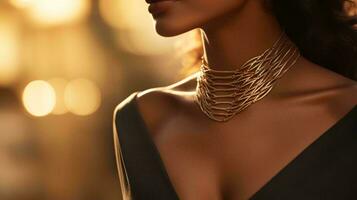 A woman adorned with a stunning gold necklace AI Generated photo