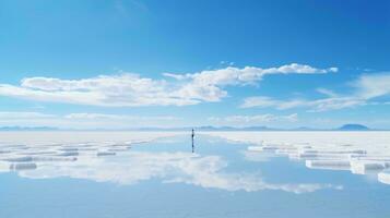 A frozen lake surrounded by floating ice formations AI Generated photo