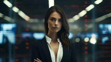 A professional woman posing in a stylish business suit for a professional photoshoot AI Generated photo