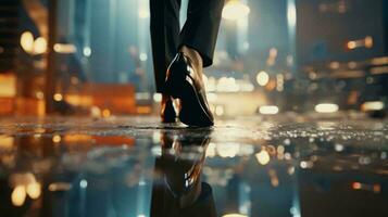 A person walking on a wet floor in formal attire AI Generated photo