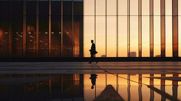 A person walking in front of a tall building AI Generated photo