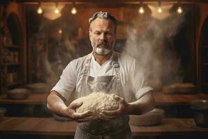 A man kneading dough with his hands AI Generated photo