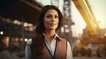 Photo of a woman standing in front of a construction site AI Generated