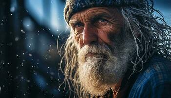 Photo of an elderly man with a distinguished appearance wearing a hat and sporting a long beard AI Generated