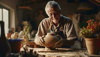 A man sculpting a vase out of clay AI Generated photo