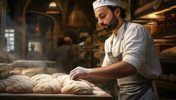 A chef making bread in a kitchen AI Generated photo