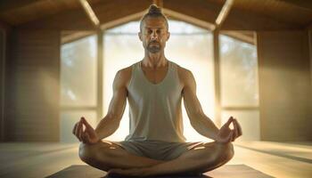 A man performing yoga in a white tank top AI Generated photo