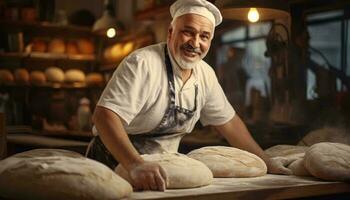 A skilled chef preparing fresh bread in a professional kitchen AI Generated photo