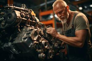 A mechanic working on a car engine in a garage AI Generated photo