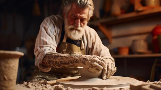 A man sculpting a vase out of clay AI Generated photo