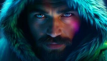 A bearded man in a stylish hooded jacket AI Generated photo