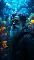 A bearded man observing a fish tank AI Generated photo