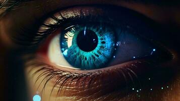 A mesmerizing close-up of a vibrant blue eye AI Generated photo