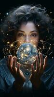 A woman holding a crystal ball in her hands AI Generated photo