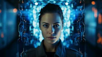 A futuristic woman in a sci-fi film setting AI Generated photo