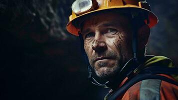 A man in protective gear wearing a hard hat AI Generated photo