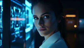 A woman working on a computer screen AI Generated photo