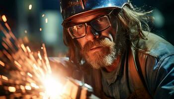 A worker wearing protective gear working on metal fabrication AI Generated photo