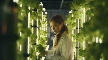 A woman surrounded by lush greenery in a vibrant indoor garden AI Generated photo