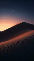 A majestic sunset over a vast desert sand dune AI Generated photo