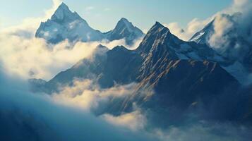 A majestic mountain range hidden among the clouds AI Generated photo